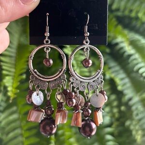 Silver and Brown Dangle Earrings